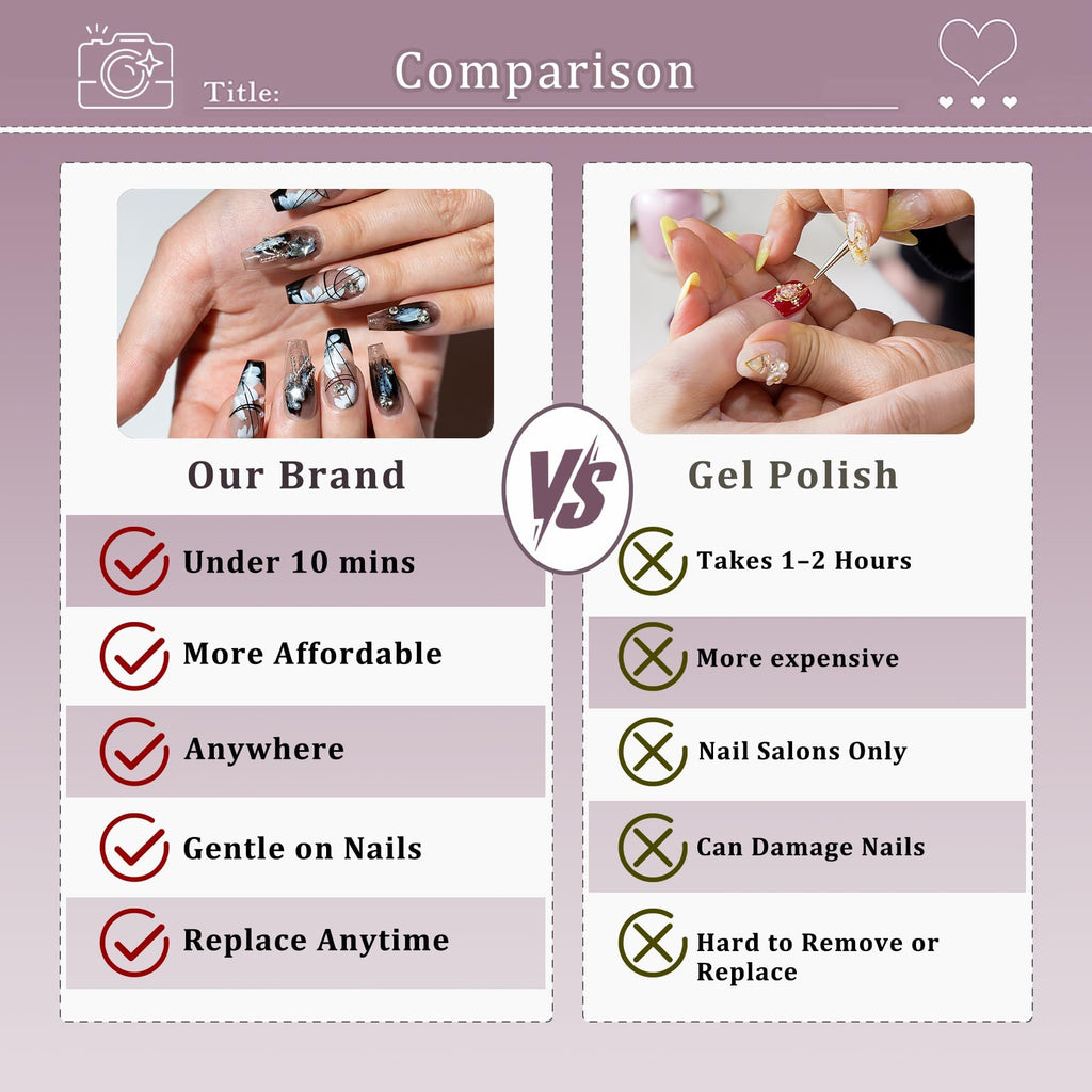 Hantyer 10pcs Black Grey Press on Nails with Cross Charms & Silver Decor, Long Stiletto Glossy Gothic Fake Nails, Reusable Dark Edgy False Nails for Women Goth Party Rock Concert Halloween