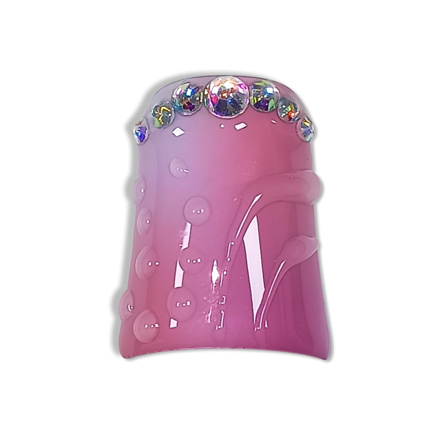 Hantyer 10pcs Short Duck Nails, Pink Ombre Press on Nails with 3D Ripple, Lollipop & Star Charms, Glossy Cute Fake Nails, Reusable Sweet False Nails for Women Birthday Party Carnival Full Set