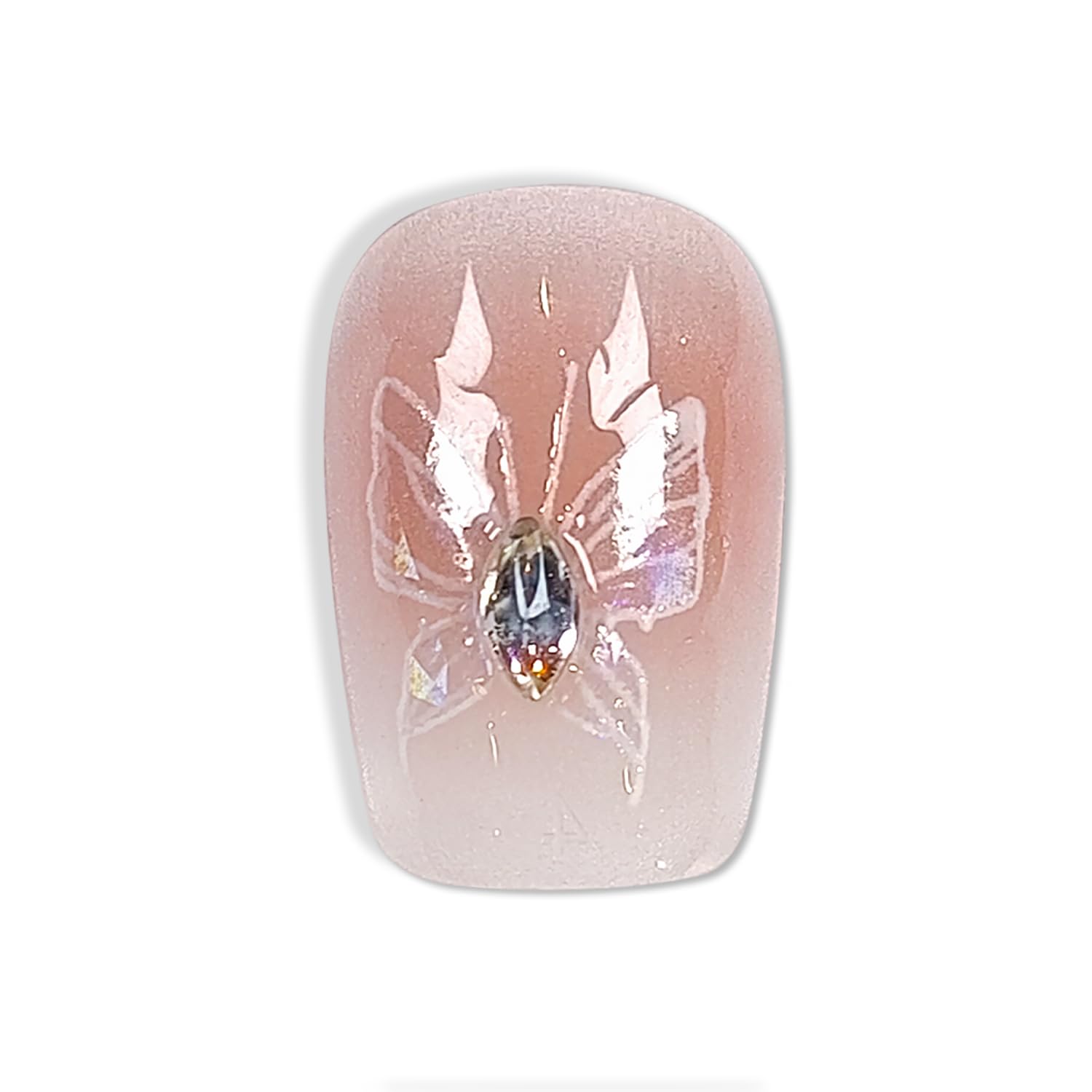 Hantyer Handmade Press On Nails Short Square,Acrylic French Crystal Cat Eye & Chain Pearl Butterfly Design Fake Nails,Cute Korean Pink False Nails 10PCS with Tools Kit for Women Daily