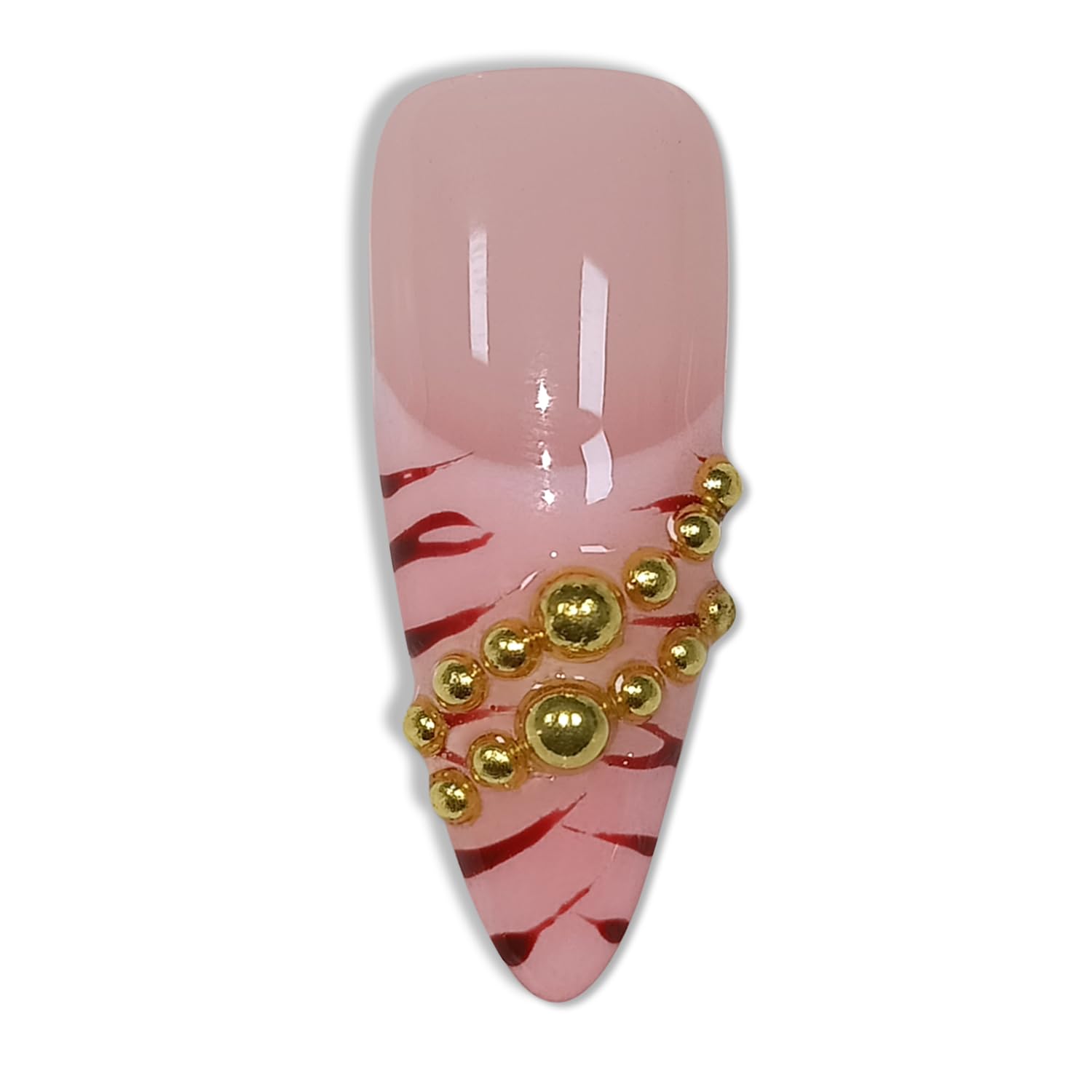 Hantyer Pink Leopard French Tip Press on Nails with 3D Floral Carving & Cross Gold Beads, Long Stiletto Glossy Y2K Fake Nails, Reusable Edgy False Nails for Women Festival Concert Party