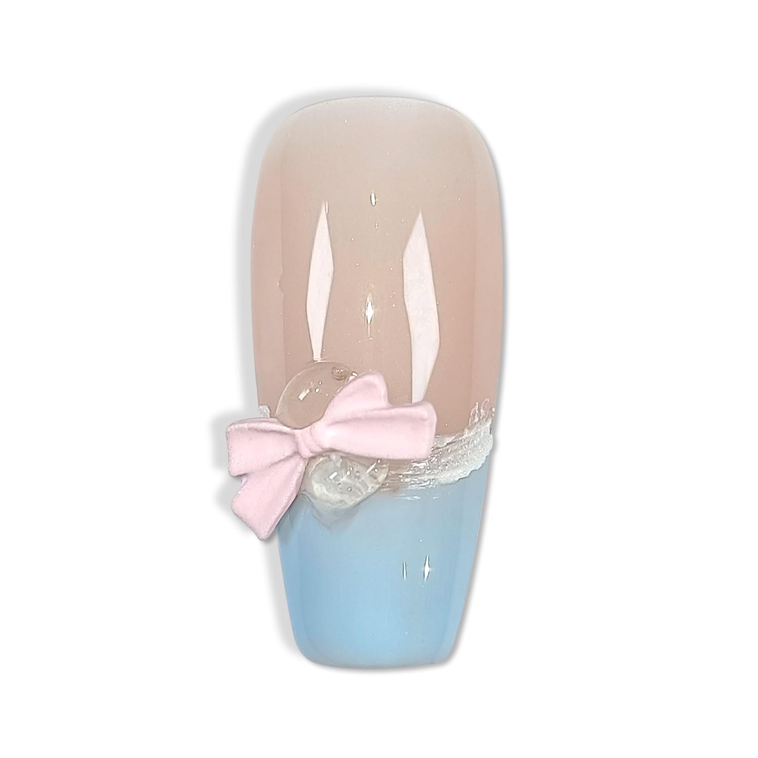 Hantyer Press on Nails, Long Coffin Fake Nails with Checkered Pattern, Star & Bow Accents, Dopamine Color French Tips, Reusable Nails Cute Summer Style for Women