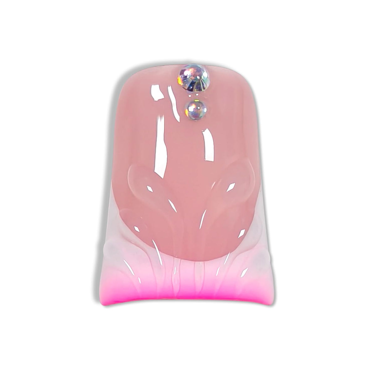 Hantyer Pink French Tip Press on Nails with 3D Ripple Carving, Rhinestones & Bow Charms, Lipstick Shape Glossy Iced Sweet Cute Fake Nails, Reusable Kawaii Glam False Nails for Party