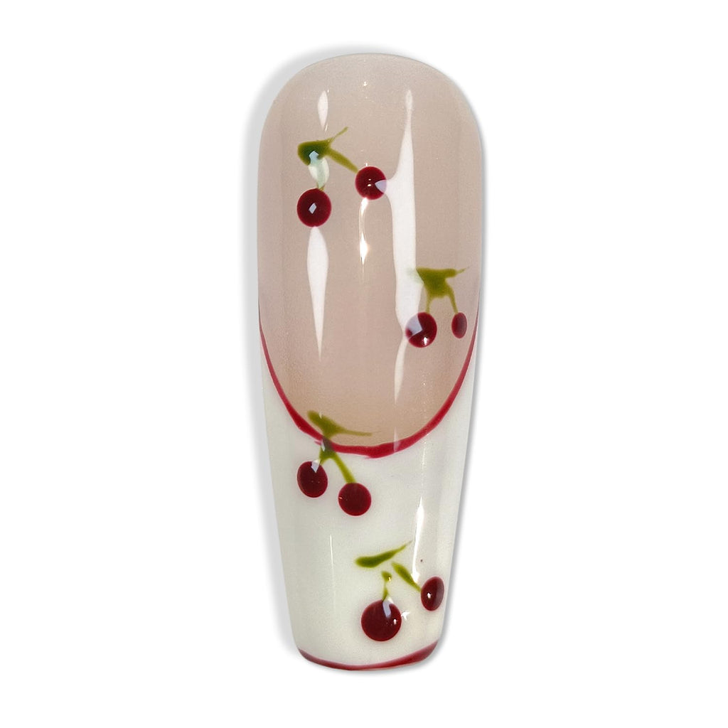 Hantyer Ballet Press On Nails Long Coffin,French Red White Fake Nails Tips with Cherry Checker Design, 3D Bow Retro Cute Cat Eye False Nails for Sweet Edgy Daily Style 10PCS Nails with Tools Kits