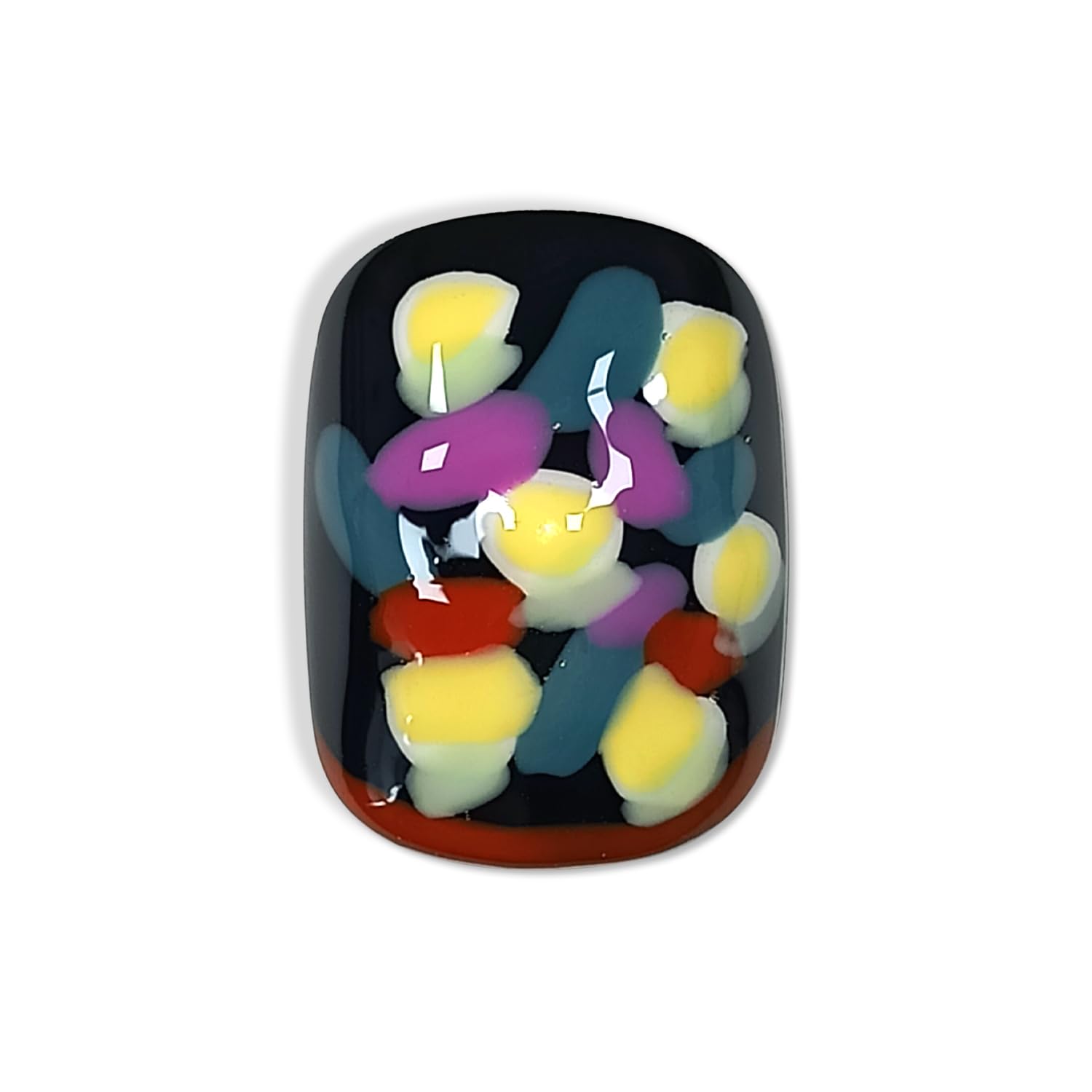 Hantyer Colorful Hand-Painted Floral Press on Nails - Sweet Oil Painting Style Short Squoval Glossy Fake Nails, Reusable Elegant Vintage False Nails for Women Fall Winter Season Party