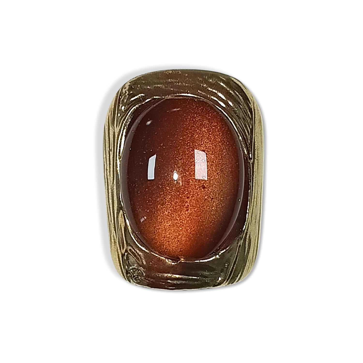 Hantyer 10pcs Press On Nails Vintage Amber with Hand-Painted 3D Gold Flowers and Metal Accents, Short Square Glossy False Nails, Reusable, Easy to Apply, Portable for Parties