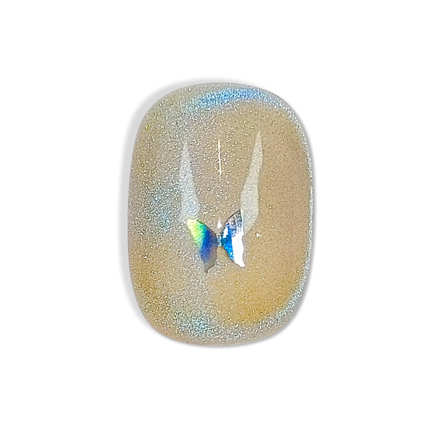 Hantyer Short Squoval Press On Nails, Handmade Soft Gel Iridescent Butterfly Fake Nails with Holographic Shimmer & Sheer Design, Dreamy Full Cover Reusable False Nails 10PCS Kit