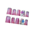 Hantyer 10pcs Short Duck Nails, Pink Ombre Press on Nails with 3D Ripple, Lollipop & Star Charms, Glossy Cute Fake Nails, Reusable Sweet False Nails for Women Birthday Party Carnival Full Set