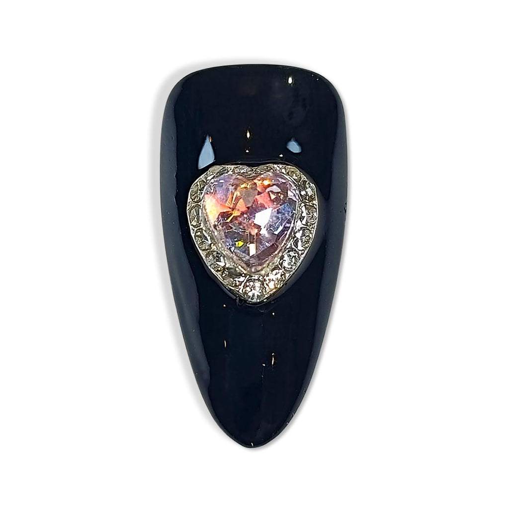 Hantyer 10Pcs Y2K Press on Nails with Tools Kit, Medium Almond Glossy Nails in Pink & Black, Handmade Nails with 3D Metal Charms (Heart/Cross) & Rhinestones, Edgy Punk Style for Women