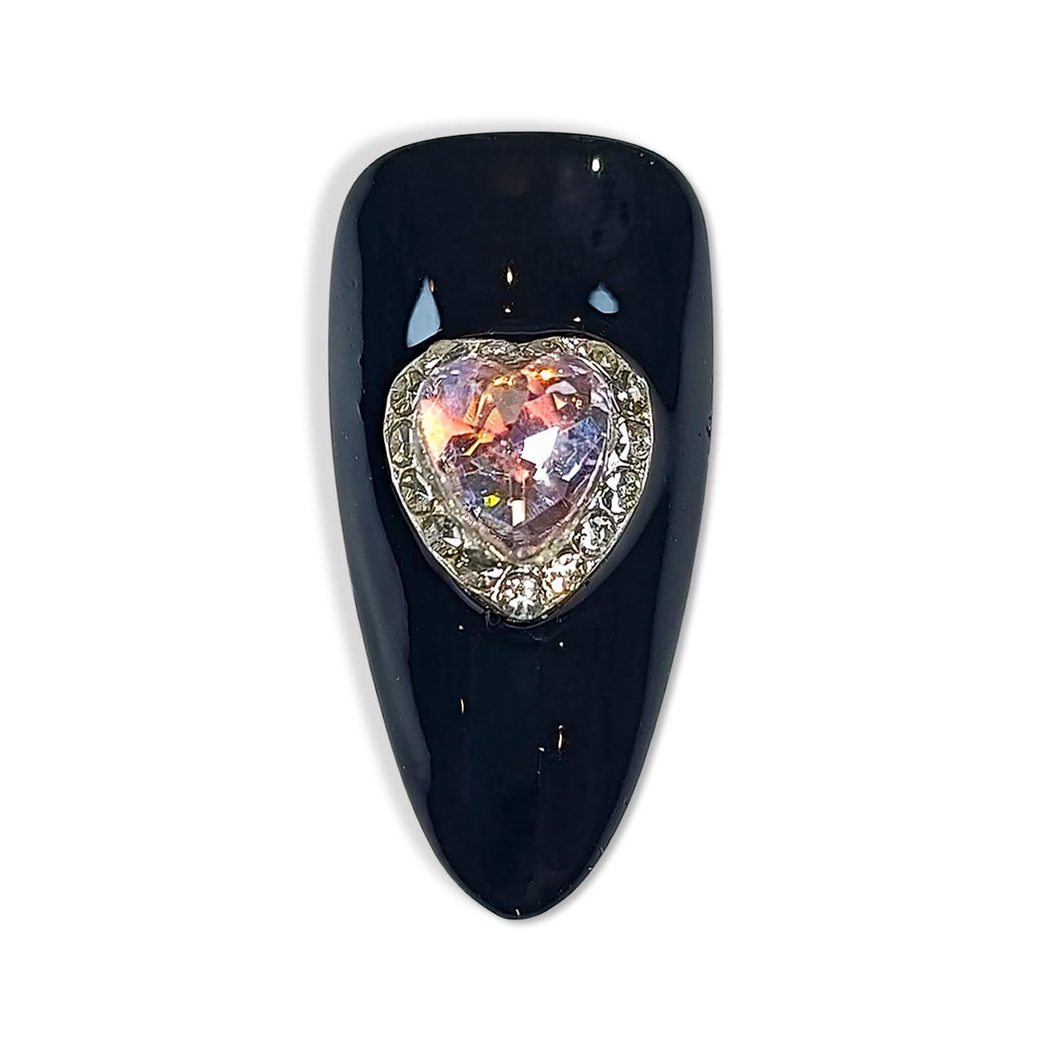 Hantyer 10Pcs Y2K Press on Nails with Tools Kit, Medium Almond Glossy Nails in Pink & Black, Handmade Nails with 3D Metal Charms (Heart/Cross) & Rhinestones, Edgy Punk Style for Women