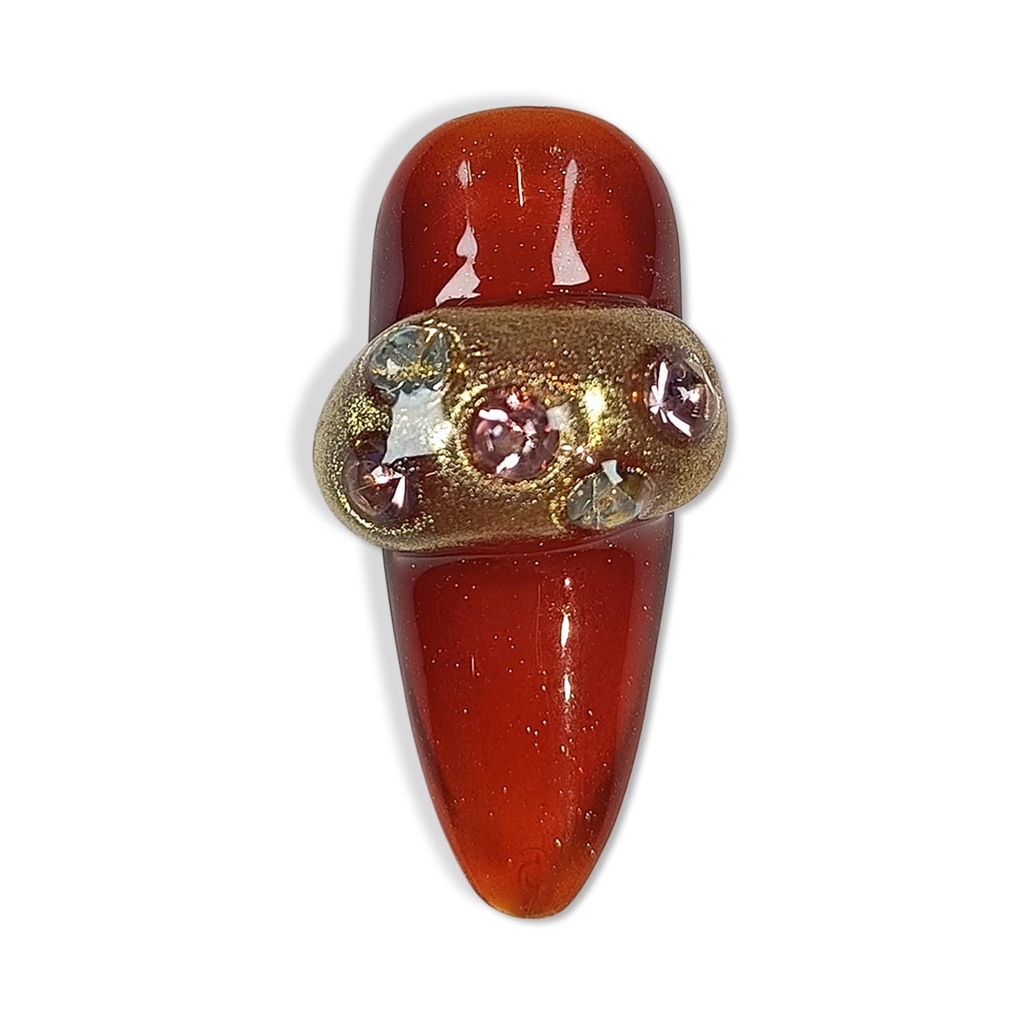 Hantyer Almond Press On Nails, Handmade Soft Gel Luxury Jewel Tone Fake Nails with Vintage Gold Accents & Pearl Embellishments, Elegant Reusable False Nails 10PCS Kit