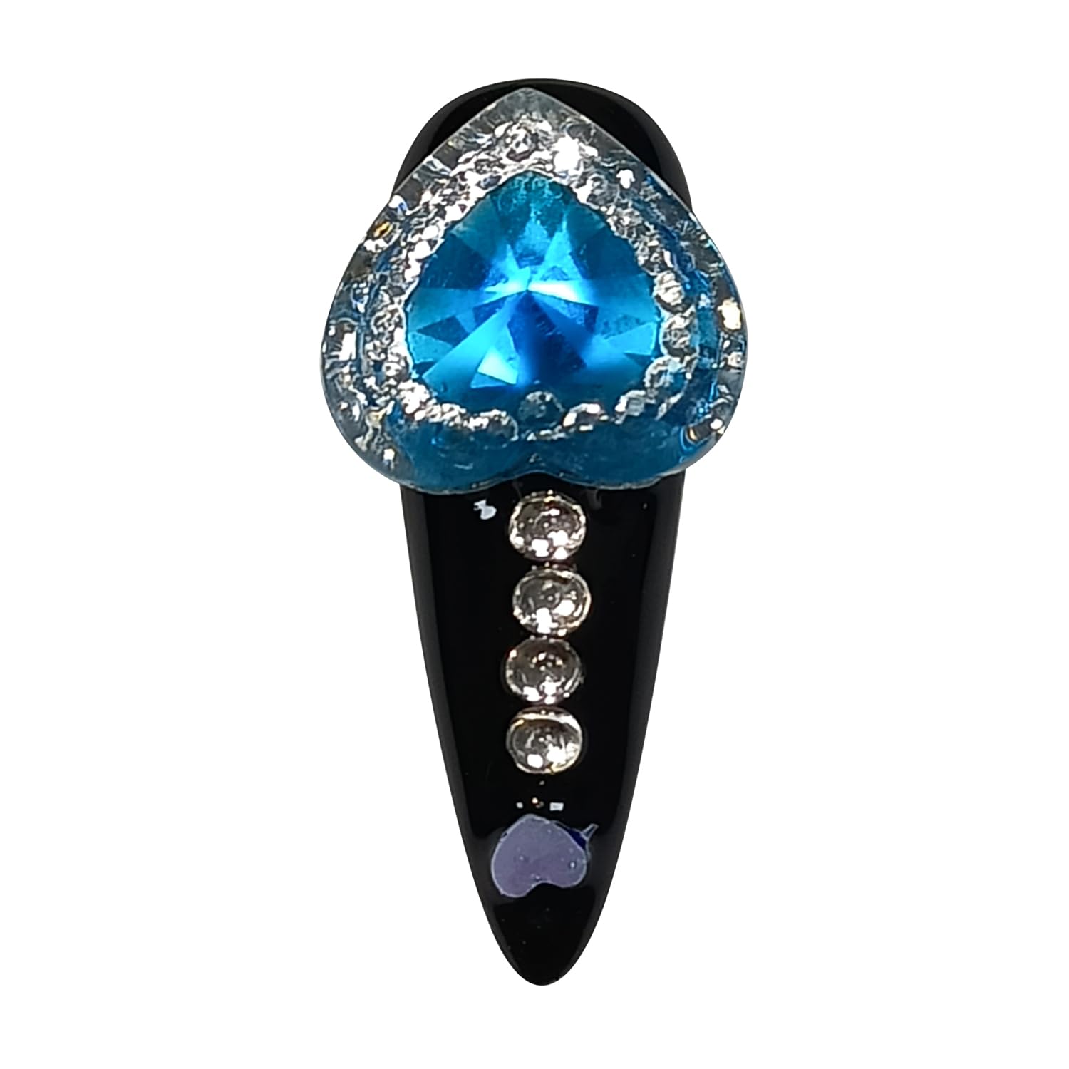 Hantyer Gothic Blue Press on Nails with Tools Kit, 10pcs Long Stiletto Matte Black & Blue Nails, Blue Rhinestones, Bows & 3D Hand-Painted Art, Reusable & Easy Apply for Night Events