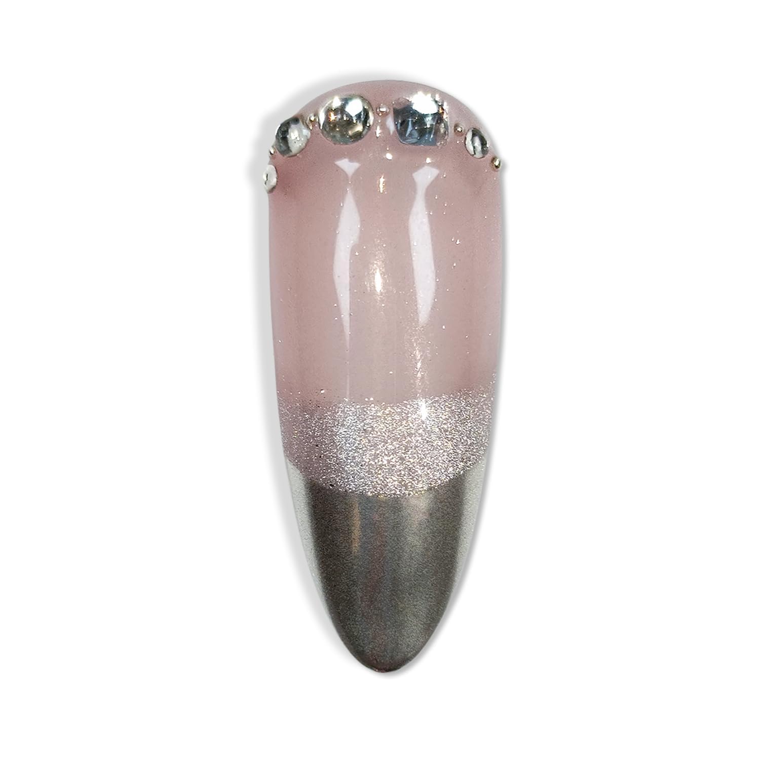 Hantyer French Silver-Tip Press on Nails with Tools Kit, Long Stiletto Glossy Nails in Nude, False Nails with 3D Crystal Vintage Design, Reusable Nails in Old Hollywood Glam for Women