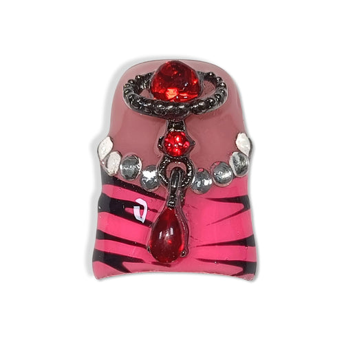 Hantyer 10pcs Edgy French Press on Nails with Tools Kit, Short Duckbill Glossy Pink Leopard French Tips, Cross & Butterfly 3D Carvings, Icy Dark Style, Reusable & Easy Apply for Parties