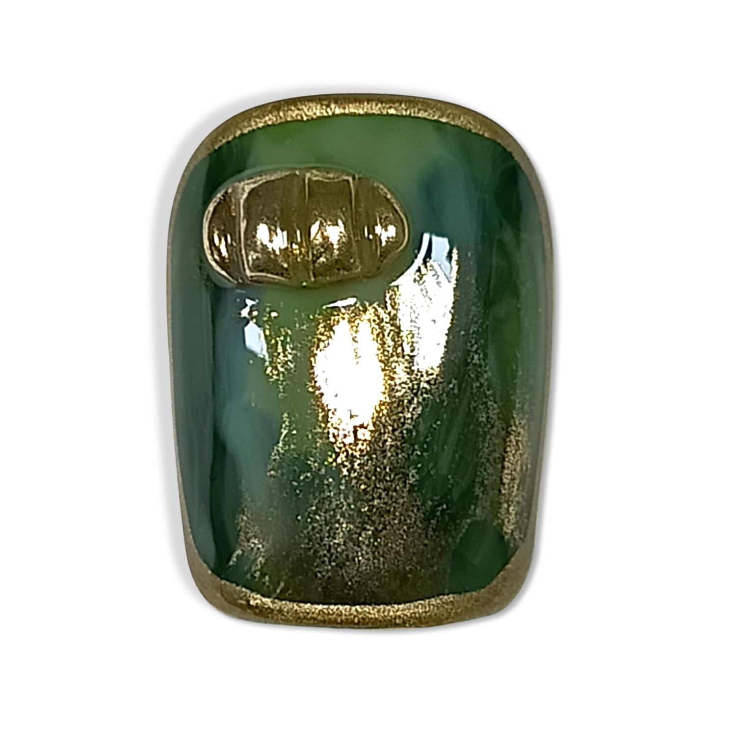 Hantyer Black to Dark Green Ombre Press on Nails with Hand-Painted Gold 3D Lines - Short Square Glossy Luxury Fake Nails, Reusable Elegant False Nails for Women Fall Winter Season Party
