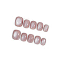 Hantyer Squoval Press On Nails, Handmade Soft Gel Nude Pink Glossy Fake Nails with Iridescent Glitter Sheen, Shimmer Jelly Design Full Cover Reusable False Nails 10PCS Kit