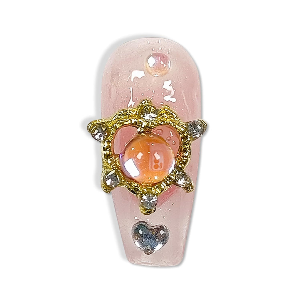 Hantyer Y2K Press on Nails with Tools Kit, Medium Long Coffin Glossy Nails, Fake Nails in Pastel Pink, False Nails with 3D Moon Charms, Kawaii Style for Anime Parties & Special Events