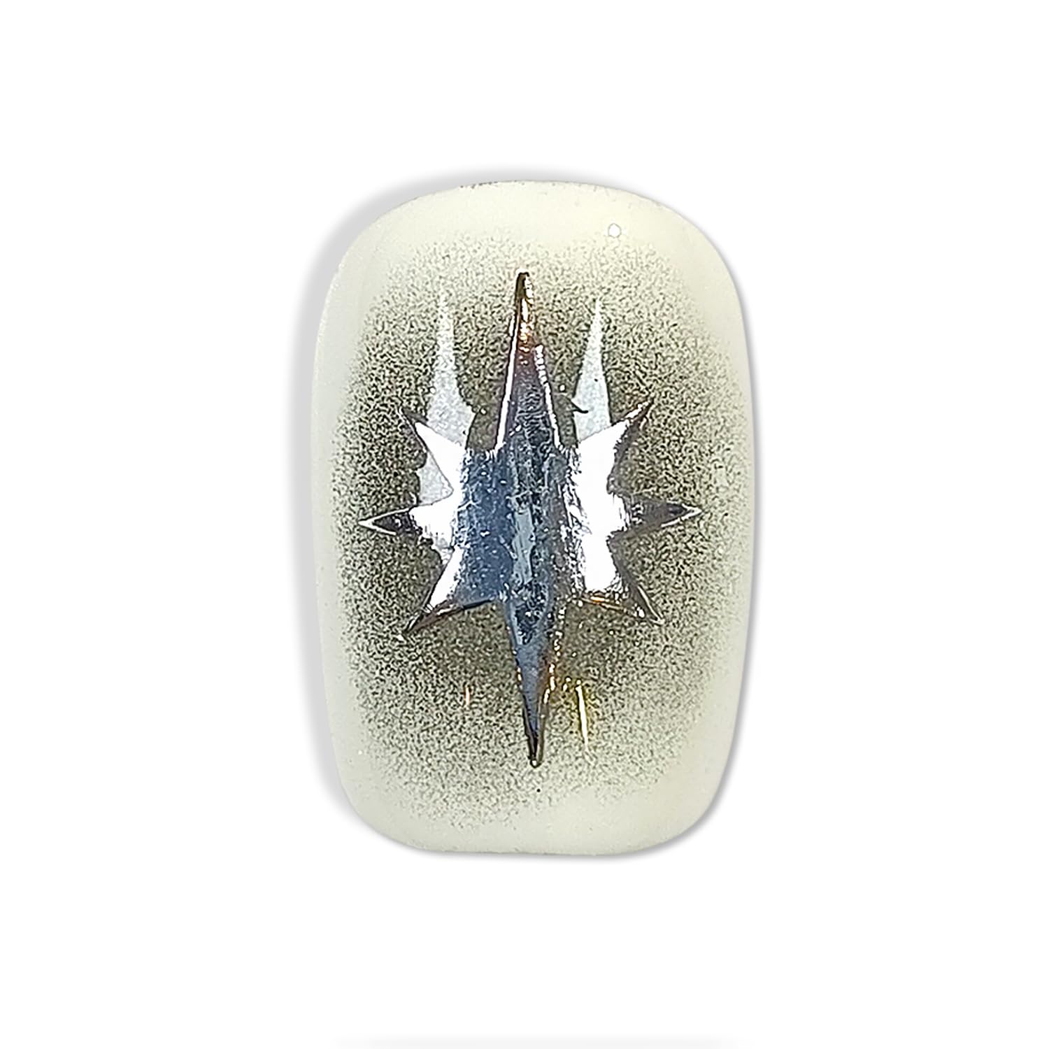 Hantyer Short Square Press On Nails, Handmade Soft Gel Dark Glam Metallic Fake Nails with Silver 3D Stars & Sculptural Accents, Grunge Inspired Reusable False Nails 10PCS Kit