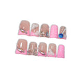 Hantyer 10pcs French Tip Press on Nails with Tools Kit, Short Duckbill Glossy Pink French Tips, Rhinestones & 3D Floral Designs, Icy Shimmer Finish, Reusable & Easy Apply for Parties
