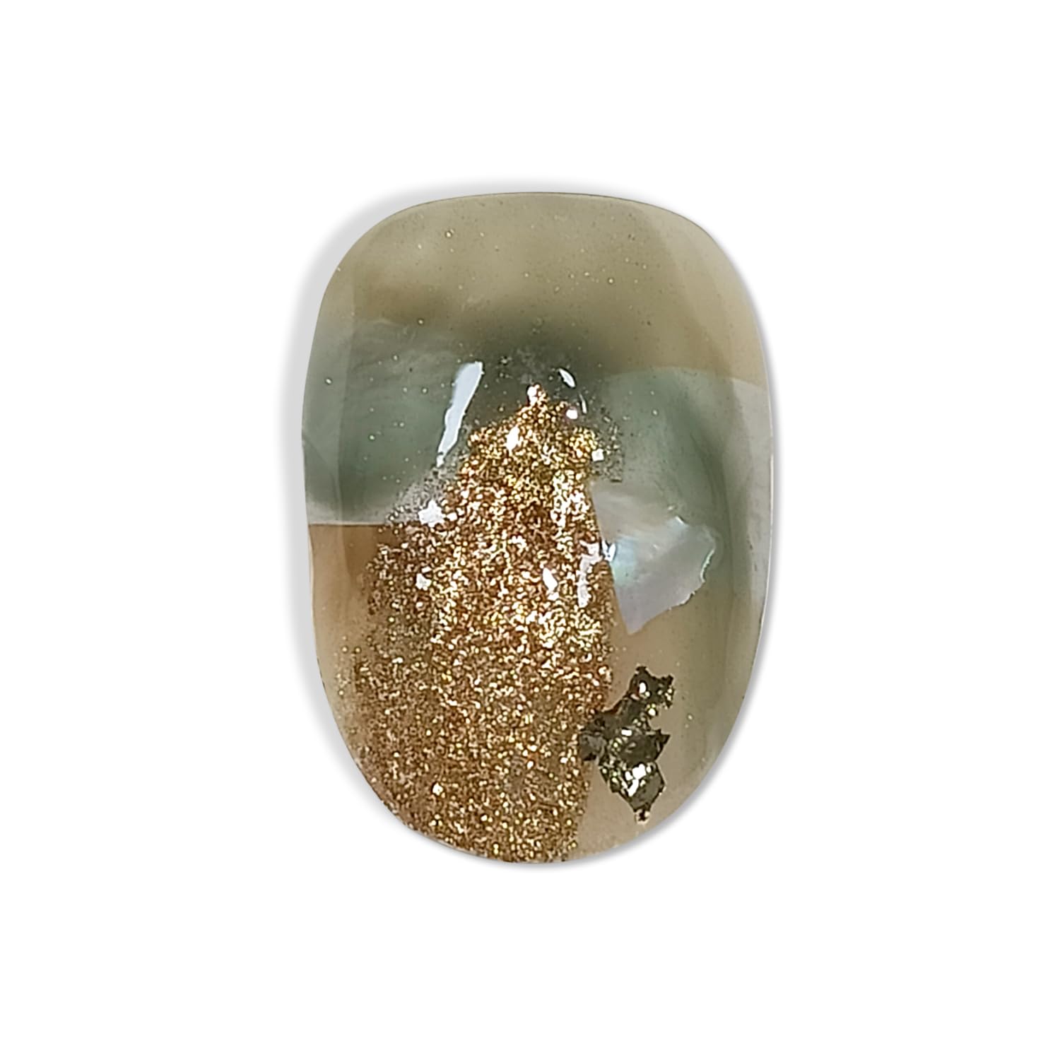 Hantyer Golden Ombre Press on Nails with 3D Glitter Flakes & Gold Foil, Short Oval Glossy Soft Glam Fake Nails, Reusable Elegant False Nails for Women Fall Winter Season Party