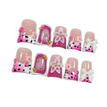 Hantyer 10pcs Pink Leopard French Tip Press on Nails with 3D Carved Flowers & White Bow Charms, Short Duckbill Glossy Iced Sweet Fake Nails, Reusable Kawaii False Nails for Birthday Party