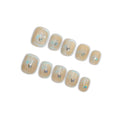 Hantyer Short Squoval Press On Nails, Handmade Soft Gel Iridescent Butterfly Fake Nails with Holographic Shimmer & Sheer Design, Dreamy Full Cover Reusable False Nails 10PCS Kit