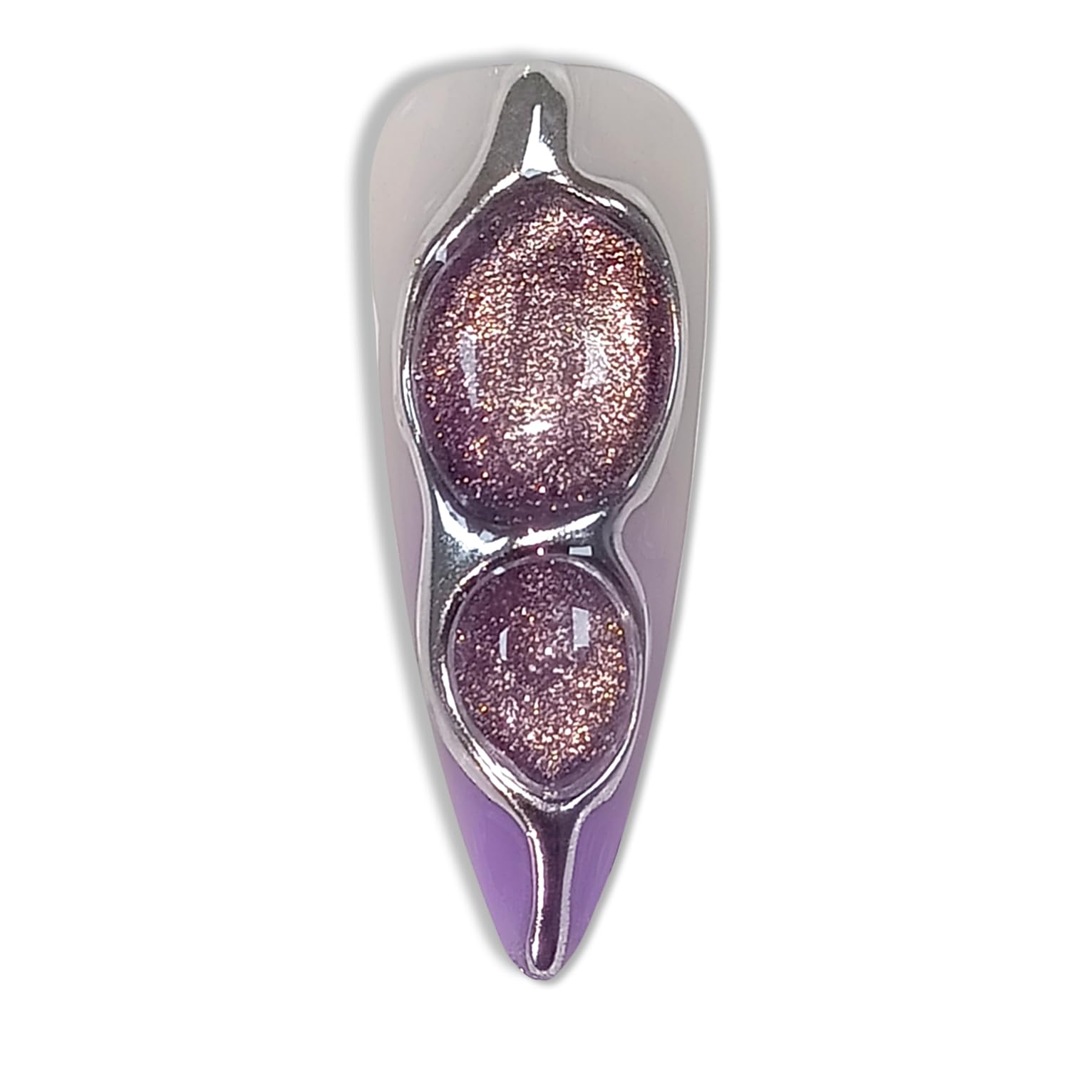 Hantyer Lavender Ombre Metallic Hand-Painted Cat Eye Press on Nails, Long Stiletto Glossy Iced Edgy Fake Nails, Reusable Sweet & Cool False Nails for Women Y2K Party Special Occasion Full Set