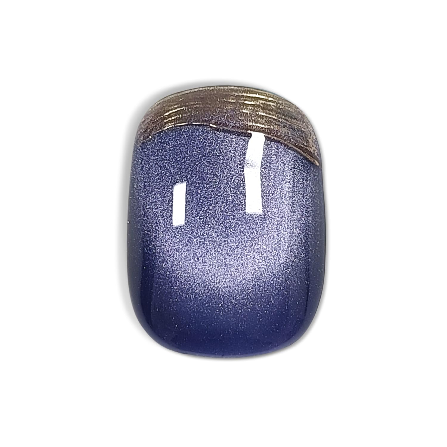 Hantyer 10pcs Press on Nails, Short Square Fake Nails, Blue Cat Eye Ombre with Golden Bling Edge, Glossy Finish Handmade Nails Sweet Style, Reusable for Party