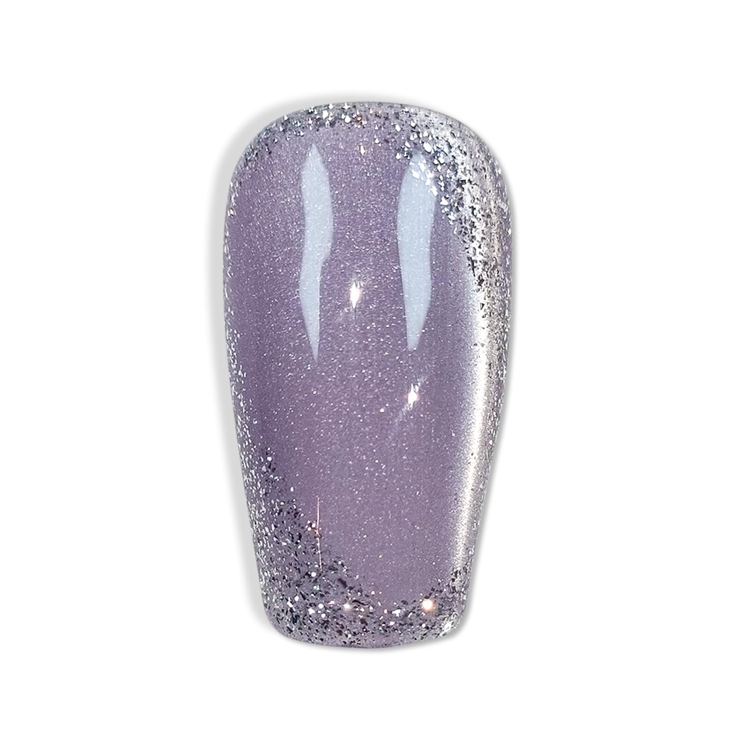 Hantyer Press on Nails, Medium Coffin Fake Nails, Purple Cat Eye & Hand-Painted Silver Lines, Butterfly Accents & Icy Lavender Glow, Gel Nails Sweet Style for Women Daily Wear & Party Events