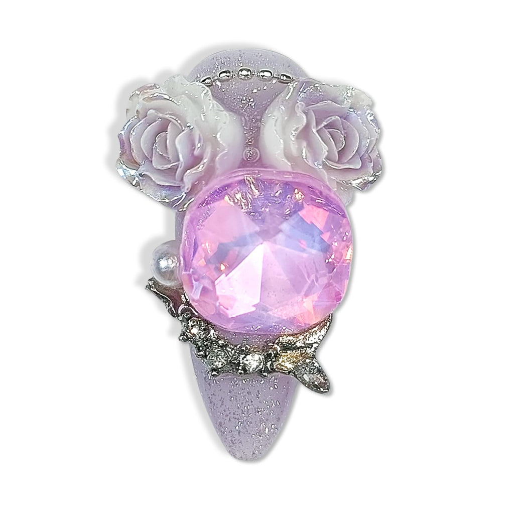 Hantyer Glamorous Press on Nails Long Almond Stiletto,Purple Cat Eye Gradient False Nails with 3D Roses, Camellias Butterflies Chains Rhinestones, Luxe Glitter Fake Nails for Women 10Pcs Tools Kit