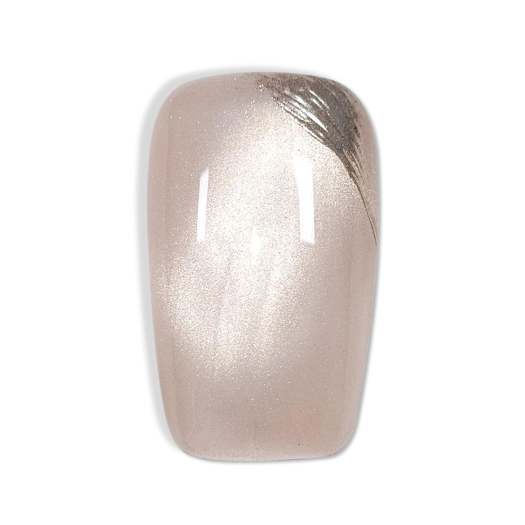 Hantyer 10pcs Press on Nails, Medium Coffin Glossy Fake Nails, Nude Cat Eye Nails with Colorful Dried Flowers & Gold Wire, Reusable Elegant False Nails for Wedding Party Date