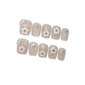 Hantyer 10pcs Press On Nails Sweet Style - Nude Cat Eye with White 3D Embossed Flowers, Short Square Shape, Glossy Shine, Reusable Fake Nails Easy to Apply & Carry for Parties