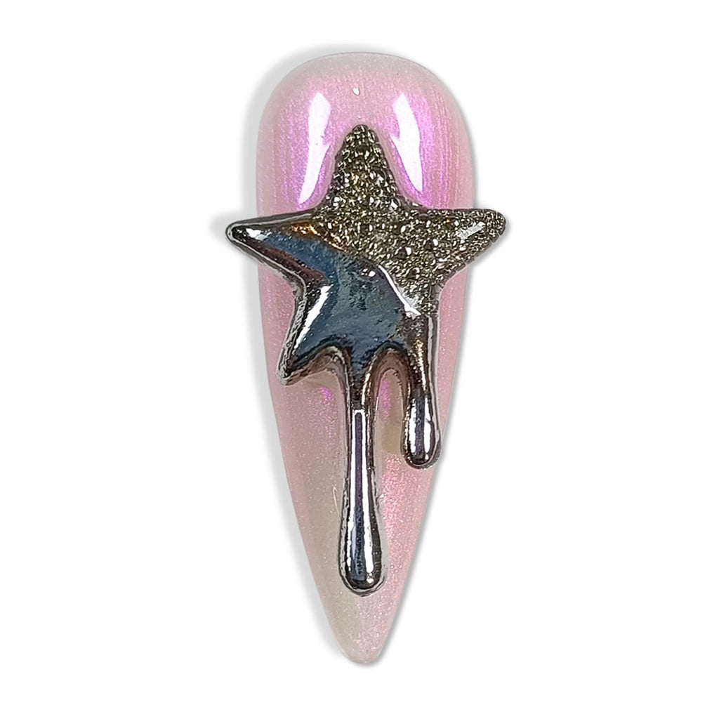 Hantyer 10PCS Y2K Press on Nails with Tools Kit, Long Stiletto Glossy Nails in Pink & Black, Salon Nails with 3D Metal Charms (Heart/Star/Cross), Edgy Punk Style for Party-Ready & Daily Wear