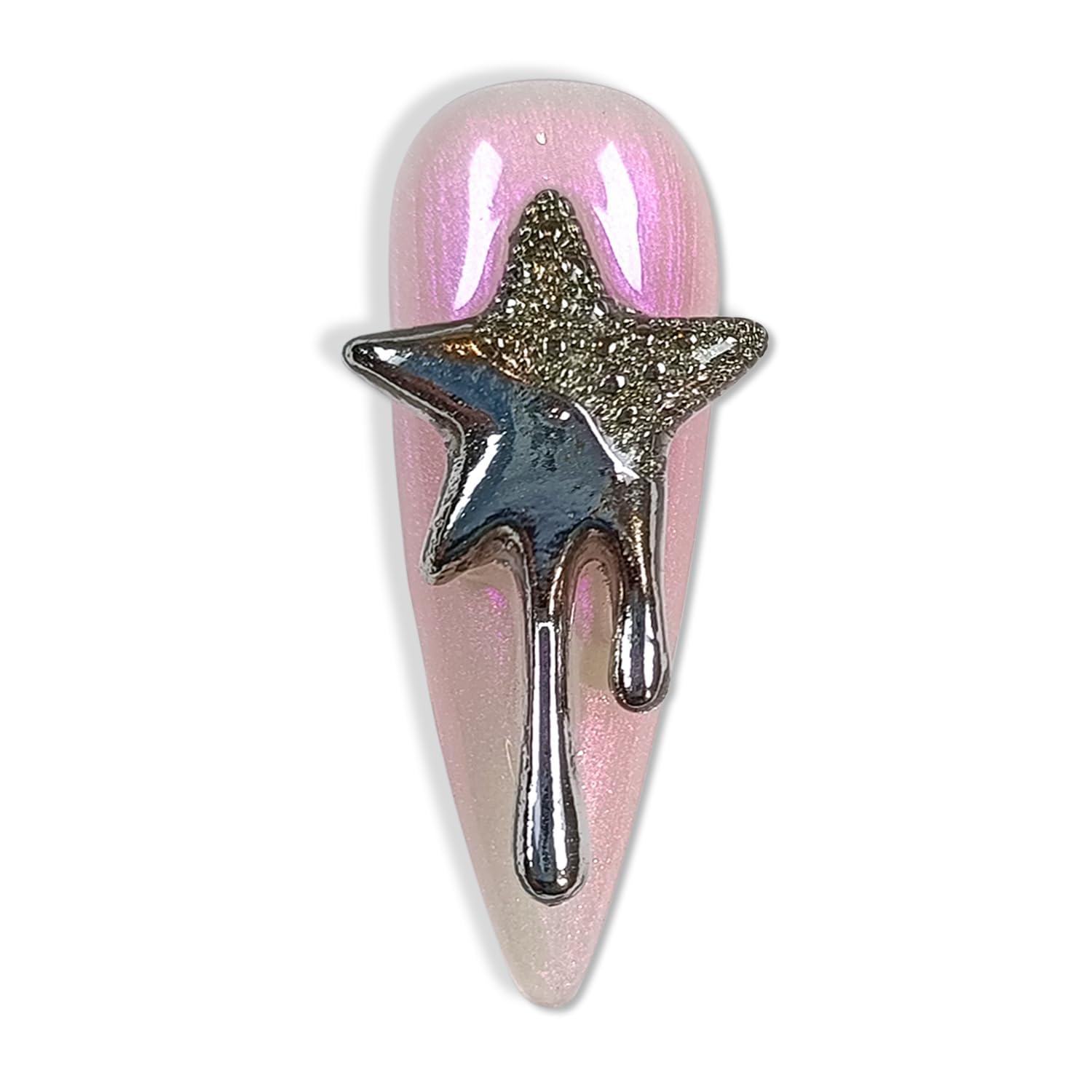 Hantyer 10PCS Y2K Press on Nails with Tools Kit, Long Stiletto Glossy Nails in Pink & Black, Salon Nails with 3D Metal Charms (Heart/Star/Cross), Edgy Punk Style for Party-Ready & Daily Wear