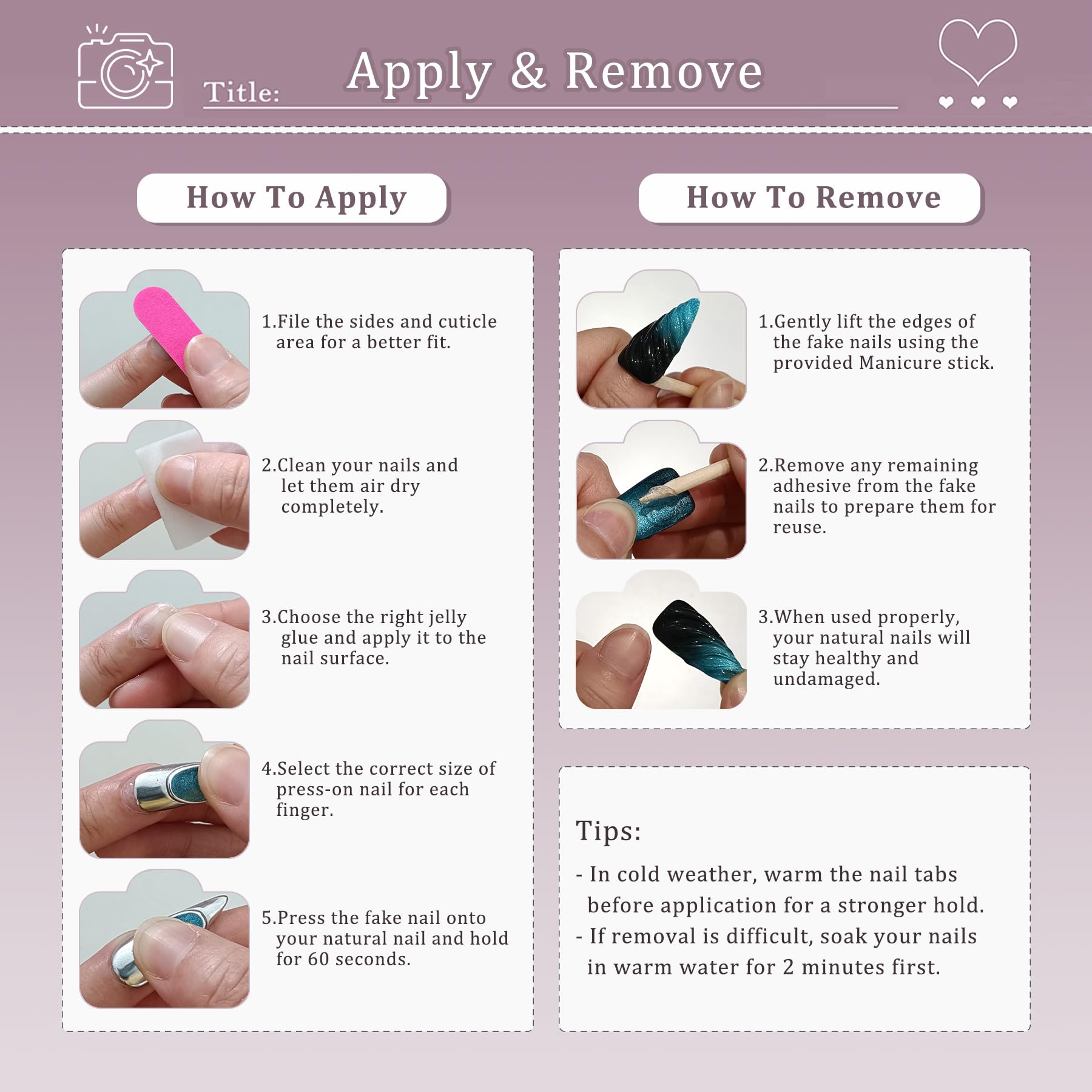 Hantyer 10pcs Brown French Tips Press On Nails Light Luxury, Short Duckbill Nails with Vintage Metal Decor & 3D Embossed Flowers, Icy Glossy Finish, Reusable Fake Nails Easy to Apply