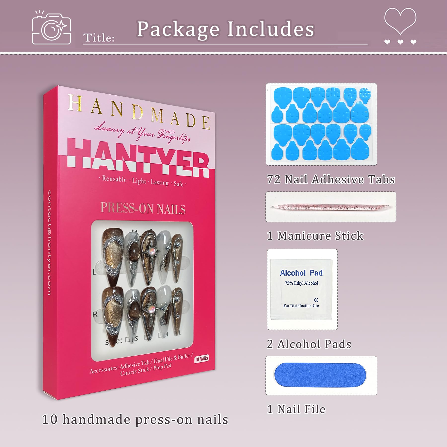 Hantyer Handmade Press On Nails Long Stiletto Edition 10pcs False Nails For Women (#698)