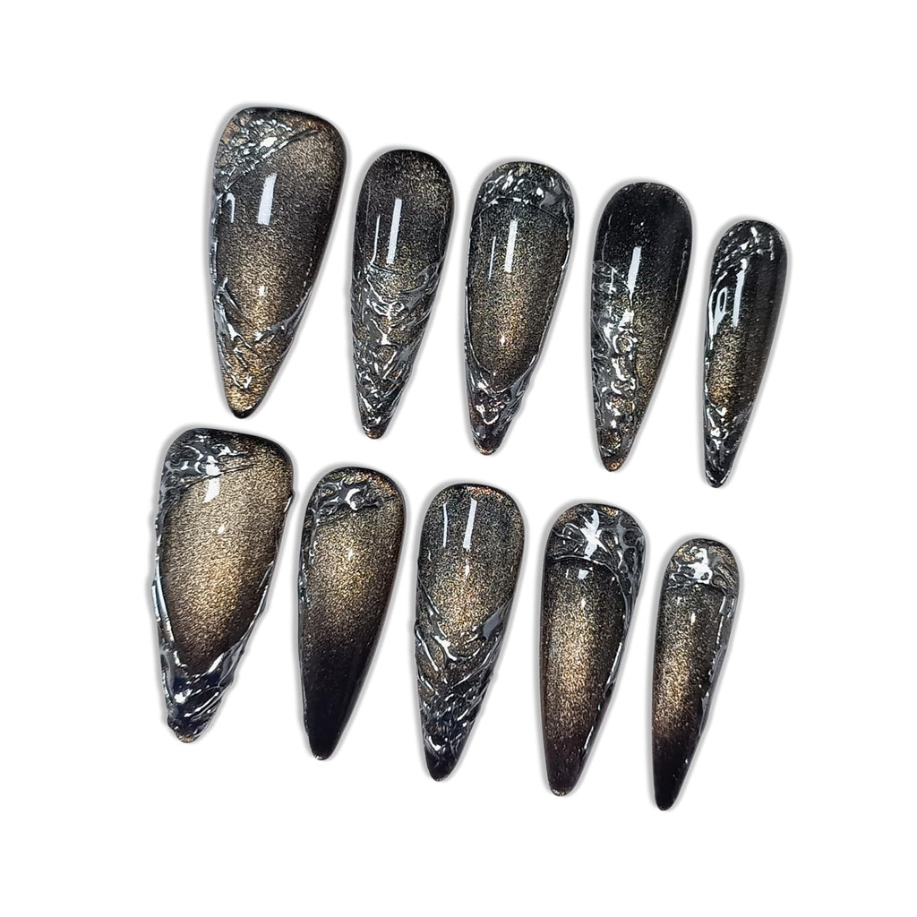 Hantyer Handmade Press On Nails Long Stiletto Edition 10pcs False Nails For Women (#685)