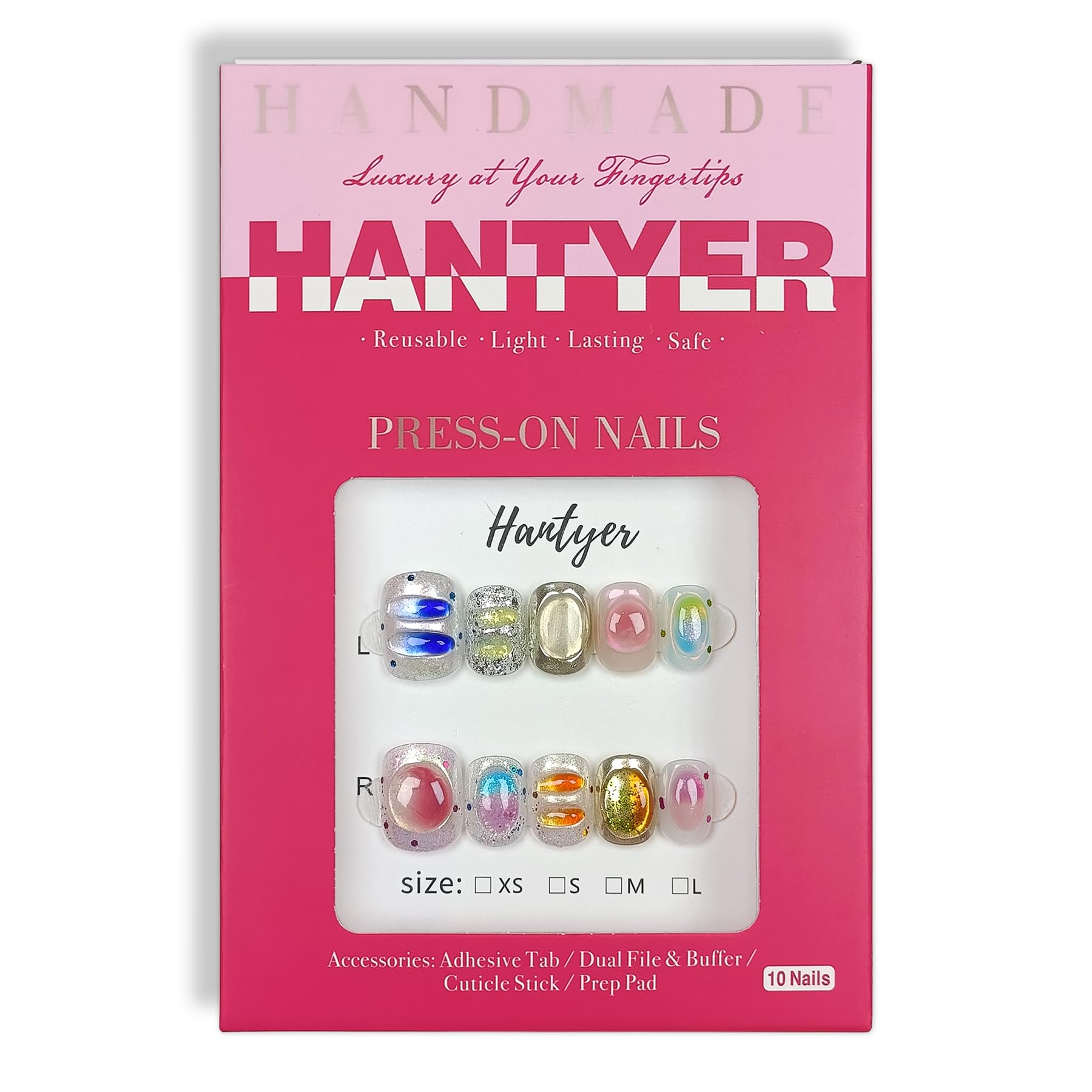 Hantyer Press on Nails, Short Round Fake Nails in Dopamine Colors, 3D Candy Decor & Icy Translucent Glitter, 10 Pcs Handmade Nails Sweet Style for Daily Commute, Party & Holiday Events