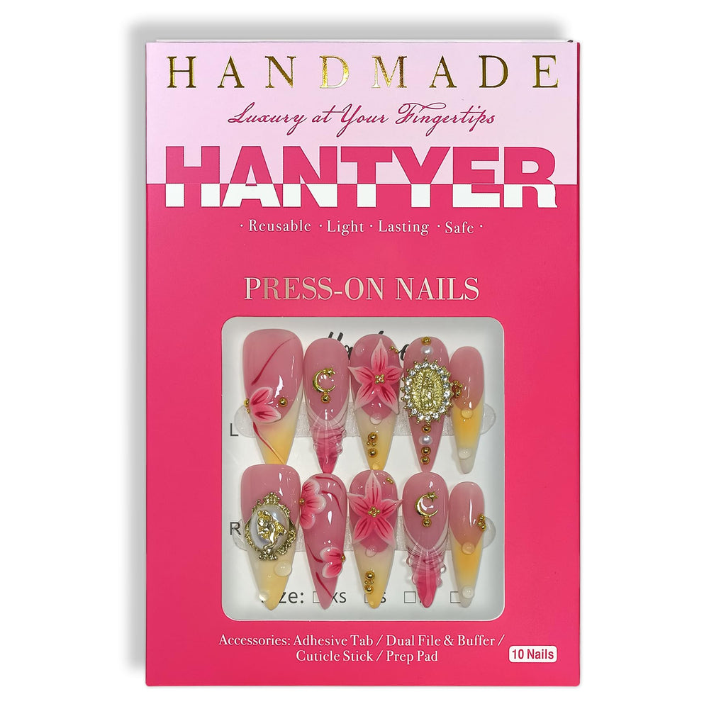 Hantyer Handmade Press On Nails Long Stiletto Edition 10pcs False Nails For Women(#727)