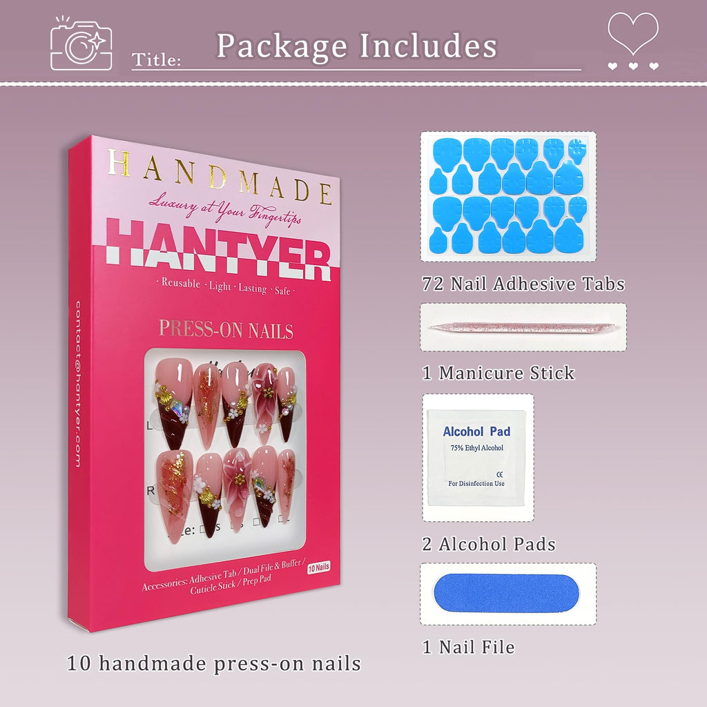 Hantyer Handmade Press On Nails Long Stiletto Edition 10pcs False Nails For Women