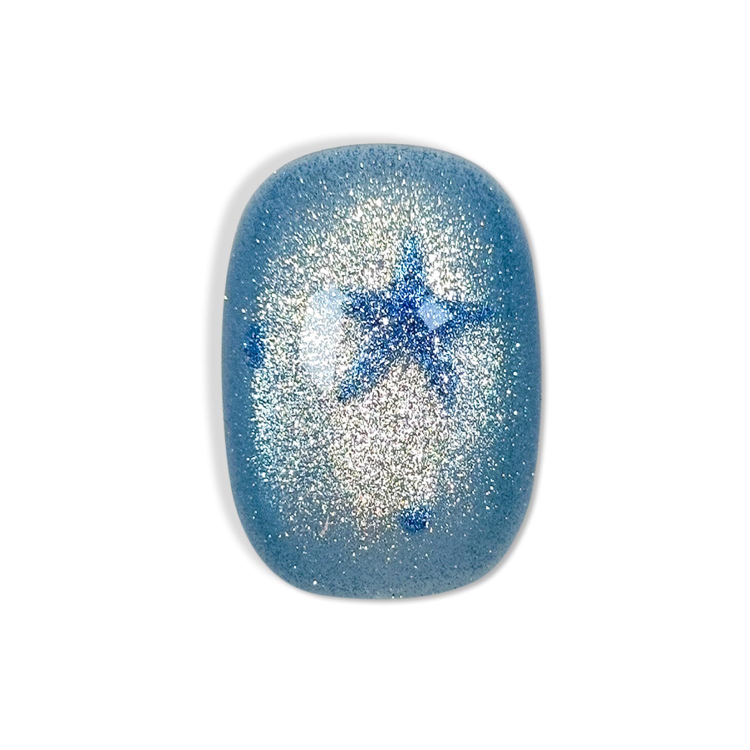 Hantyer Squoval Press On Nails, Handmade Soft Gel Ombre Glossy Fake Nails with Glitter Star, Blue Ombre Holographic Design Full Cover Reusable False Nails for Women 10PCS Kit