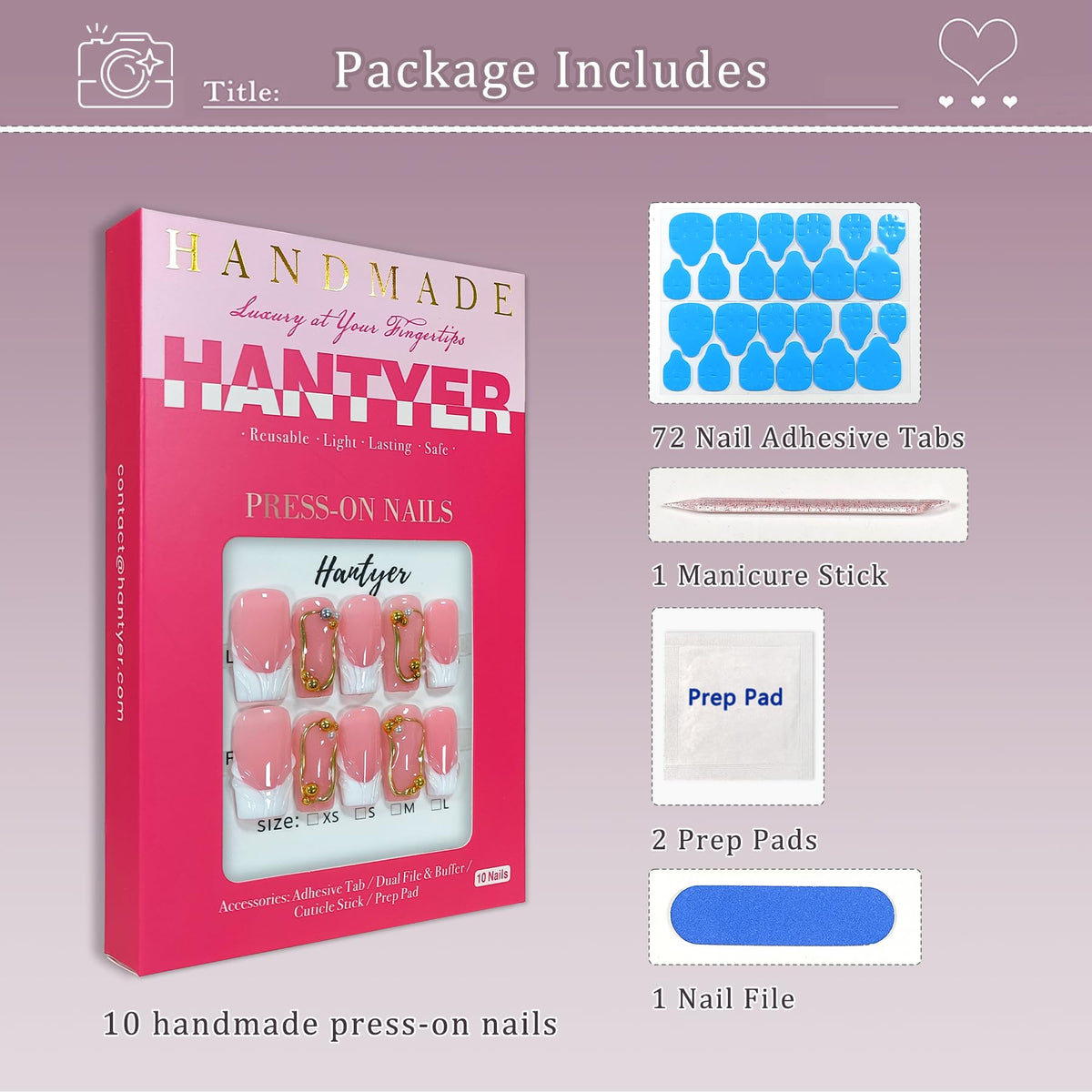 Hantyer White French Tip Press on Nails, Medium Square False Nails