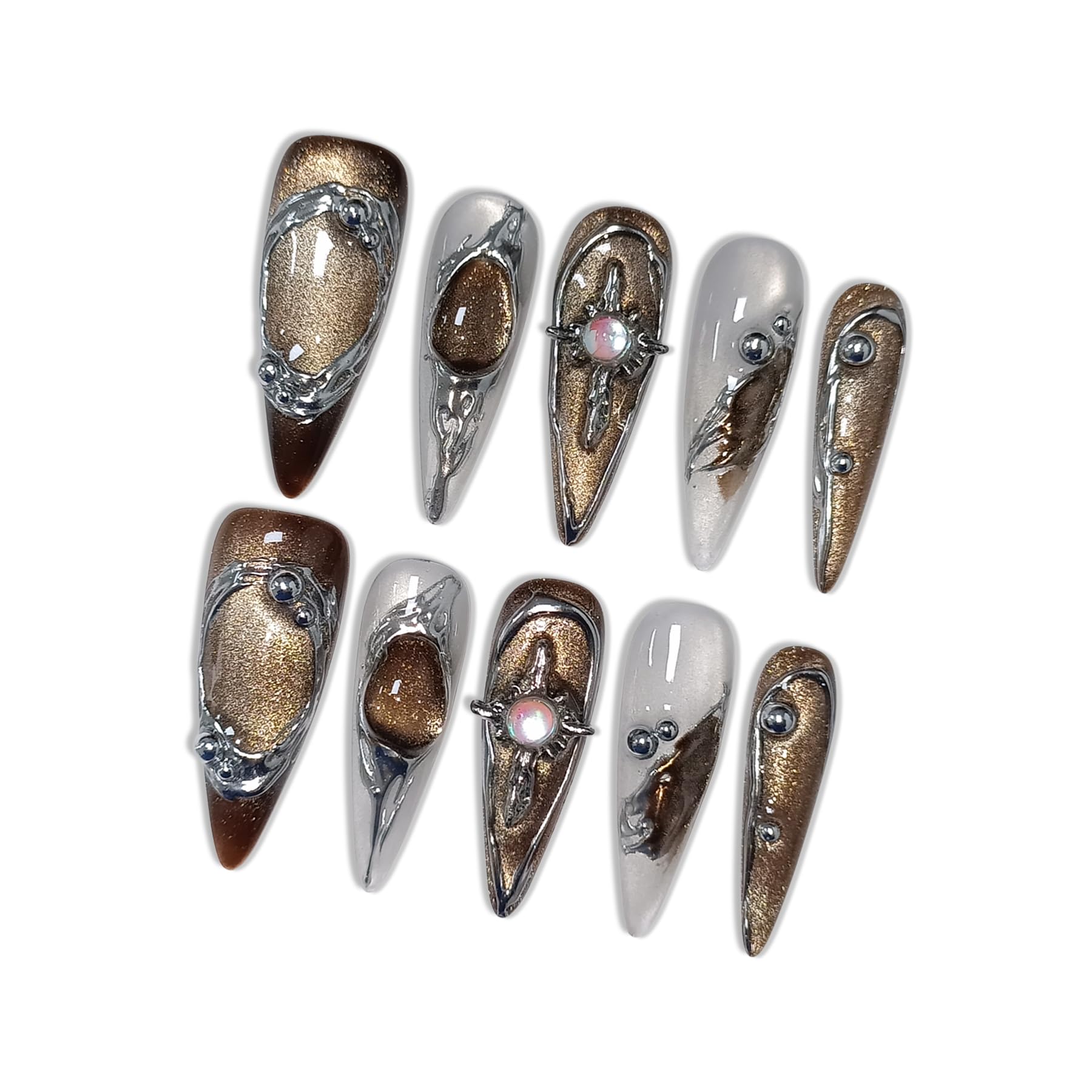 Hantyer Handmade Press On Nails Long Stiletto Edition 10pcs False Nails For Women (#698)