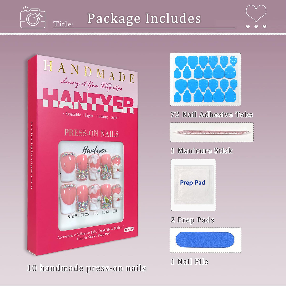 Hantyer White French Tip Press on Nails, Medium Square False Nails