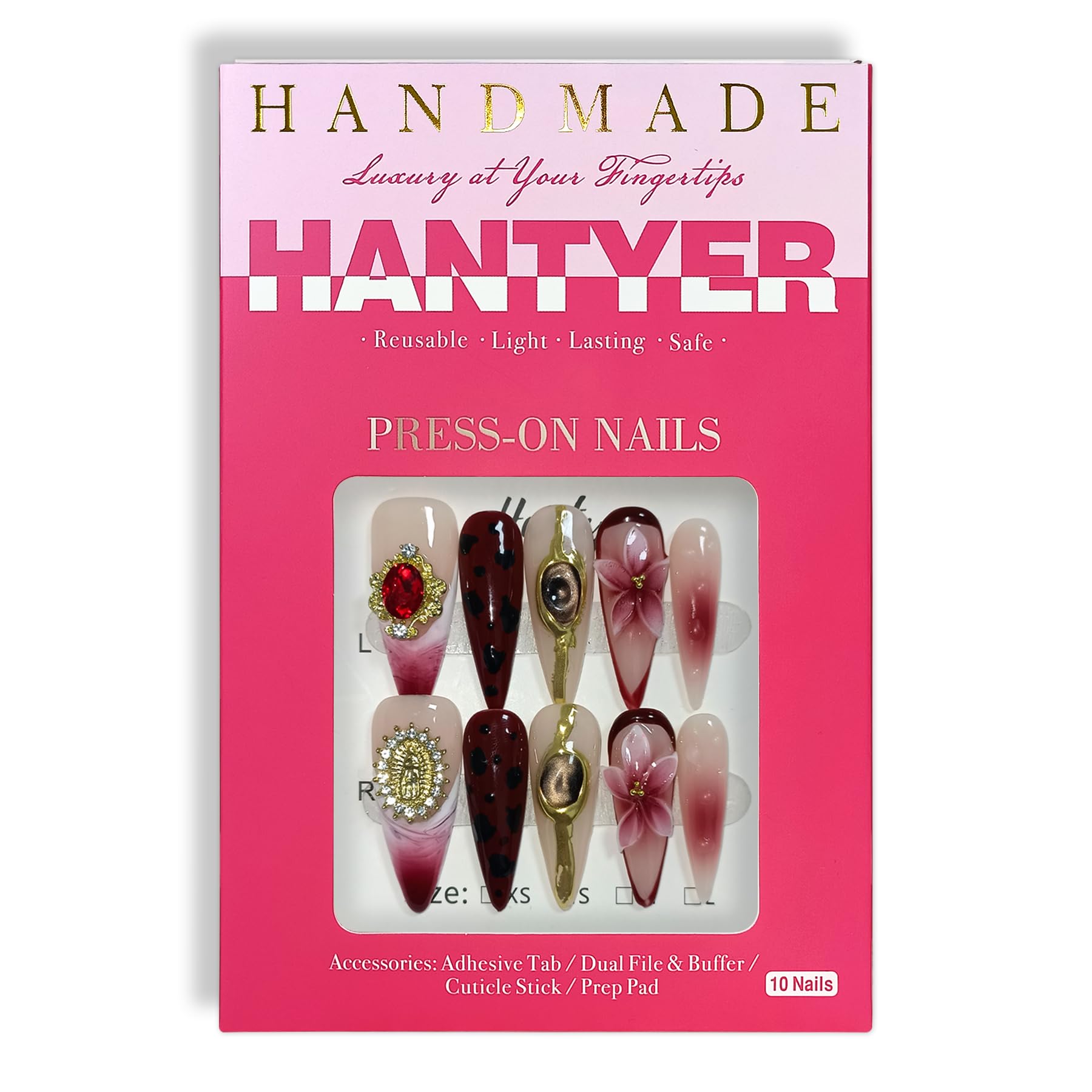 Handmade Press On Nails Long Stiletto Edition 10pcs False Nails For Women(#710)