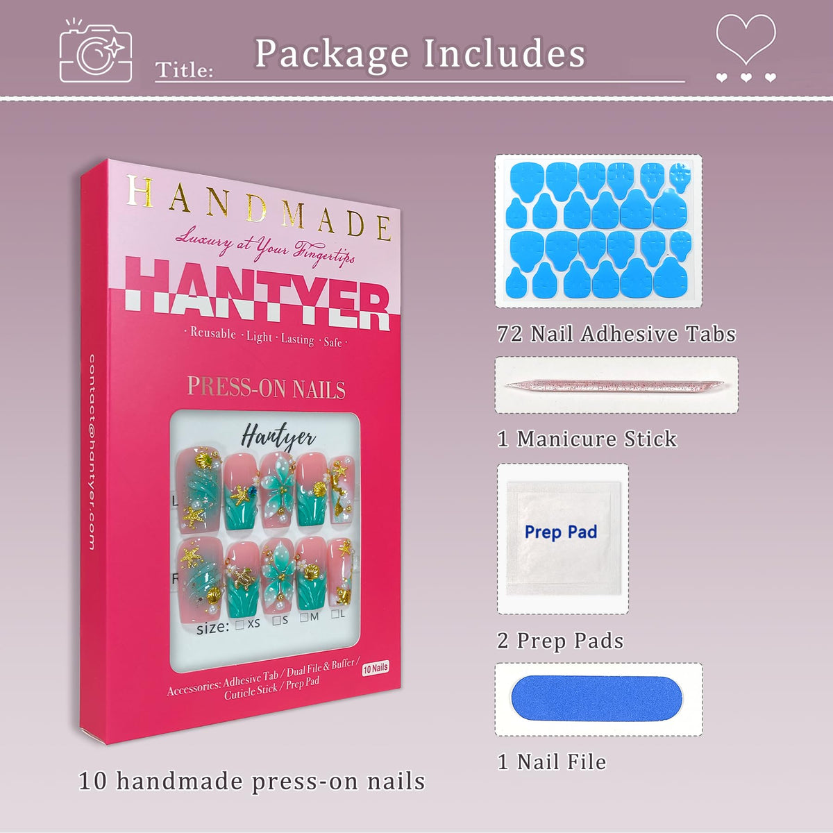 Hantyer Green Ombre French Press Nails, Medium Square False Nails