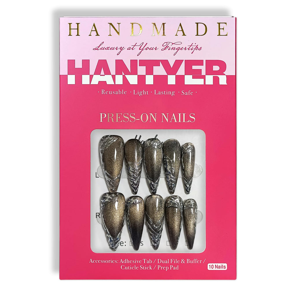 Hantyer Handmade Press On Nails Long Stiletto Edition 10pcs False Nails For Women (#685)