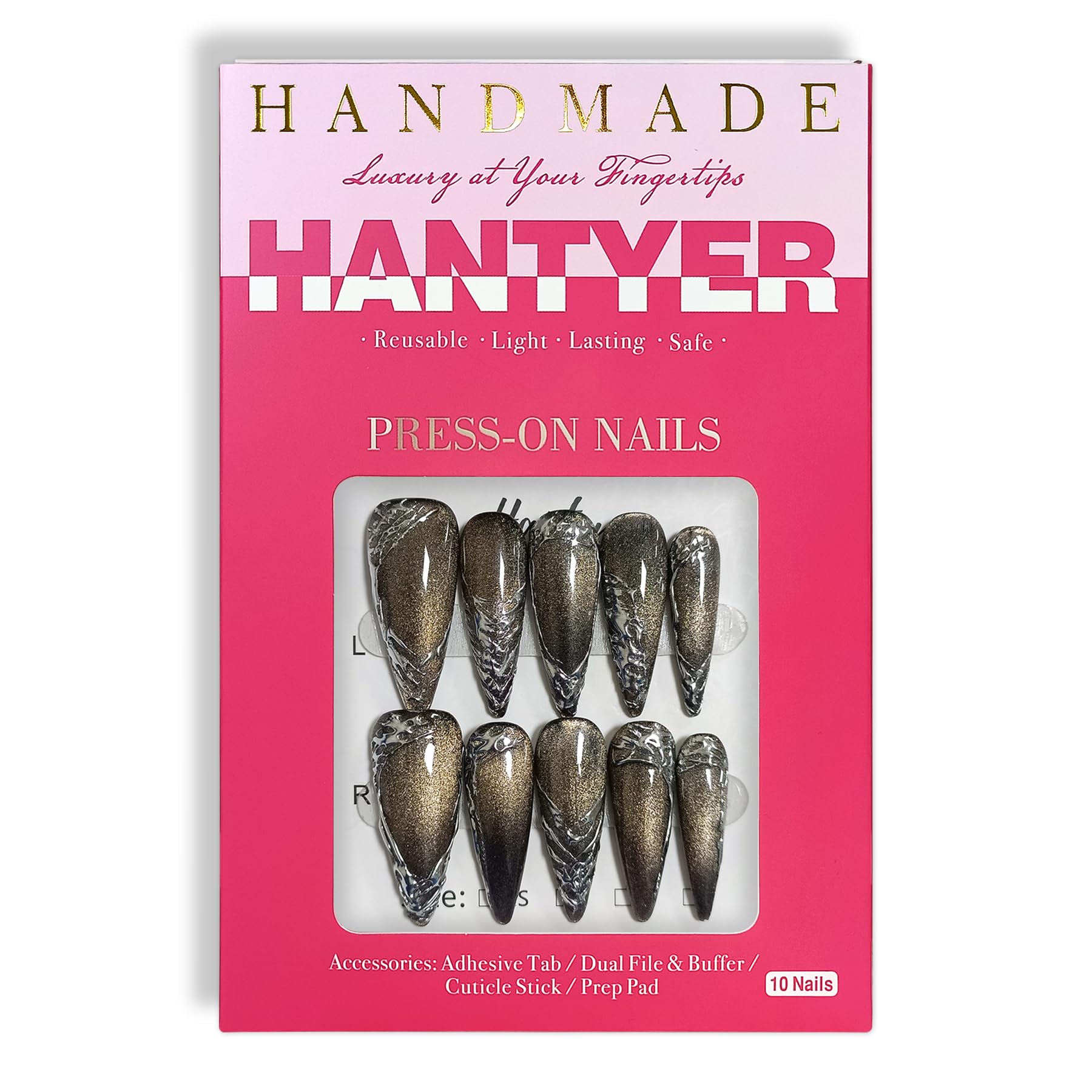 Hantyer Handmade Press On Nails Long Stiletto Edition 10pcs False Nails For Women (#685)