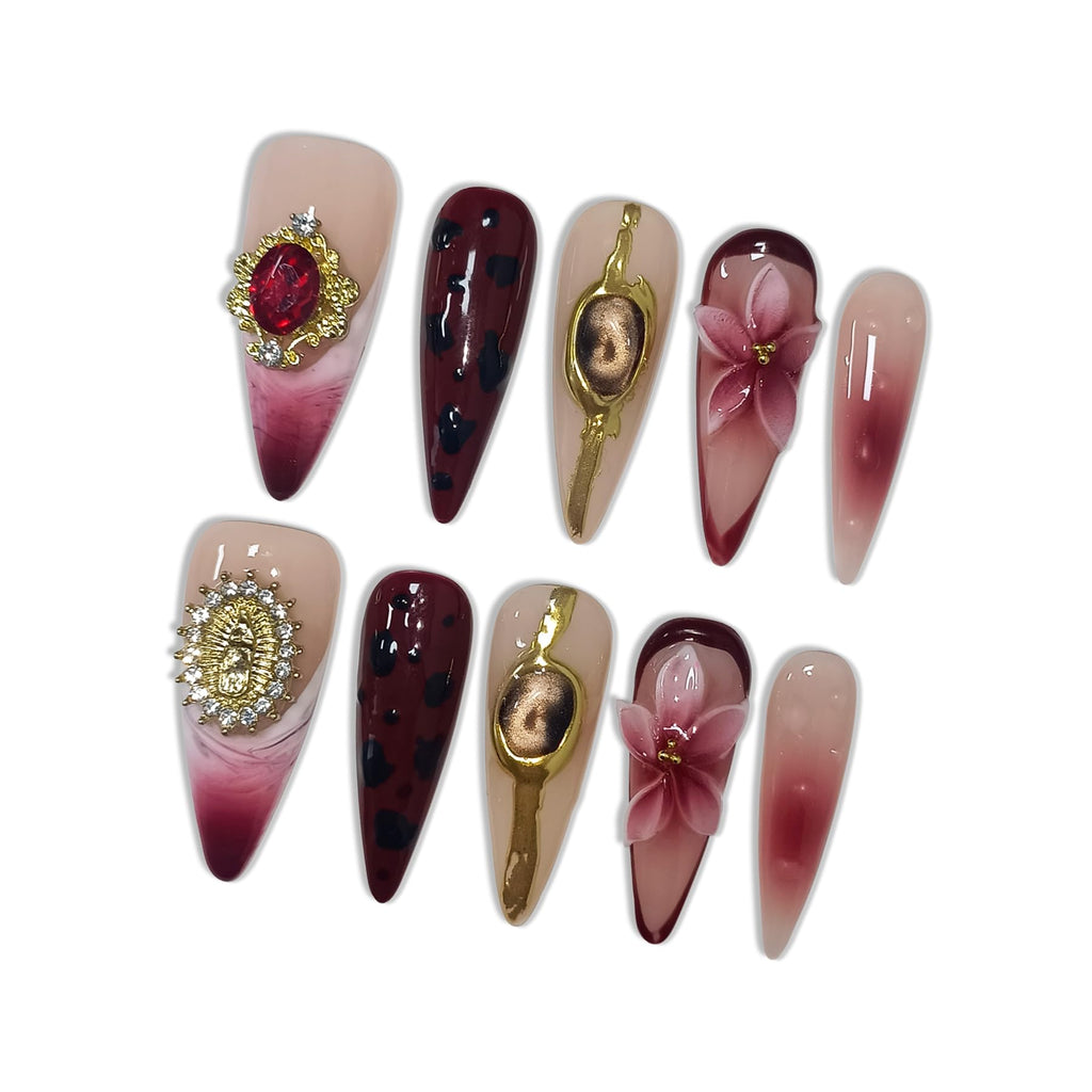 Handmade Press On Nails Long Stiletto Edition 10pcs False Nails For Women(#710)