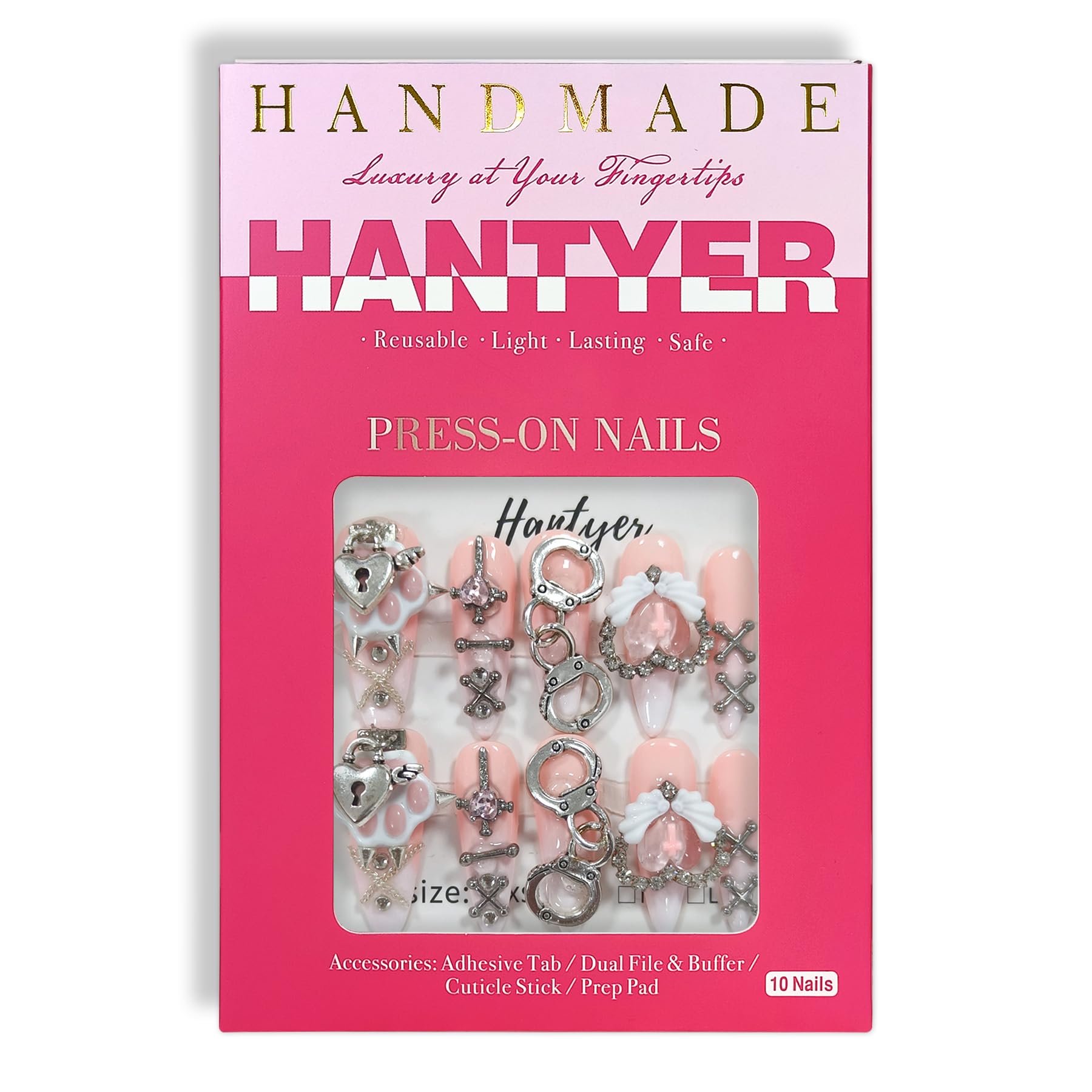 Hantyer Nude Ombre Gothic Press on Nails with Cat Paw Print & Silver Charms, Long Stiletto Glossy Sweet Cute Fake Nails, Reusable Kawaii False Nails for Women Birthday Party Cat Lover Gifts
