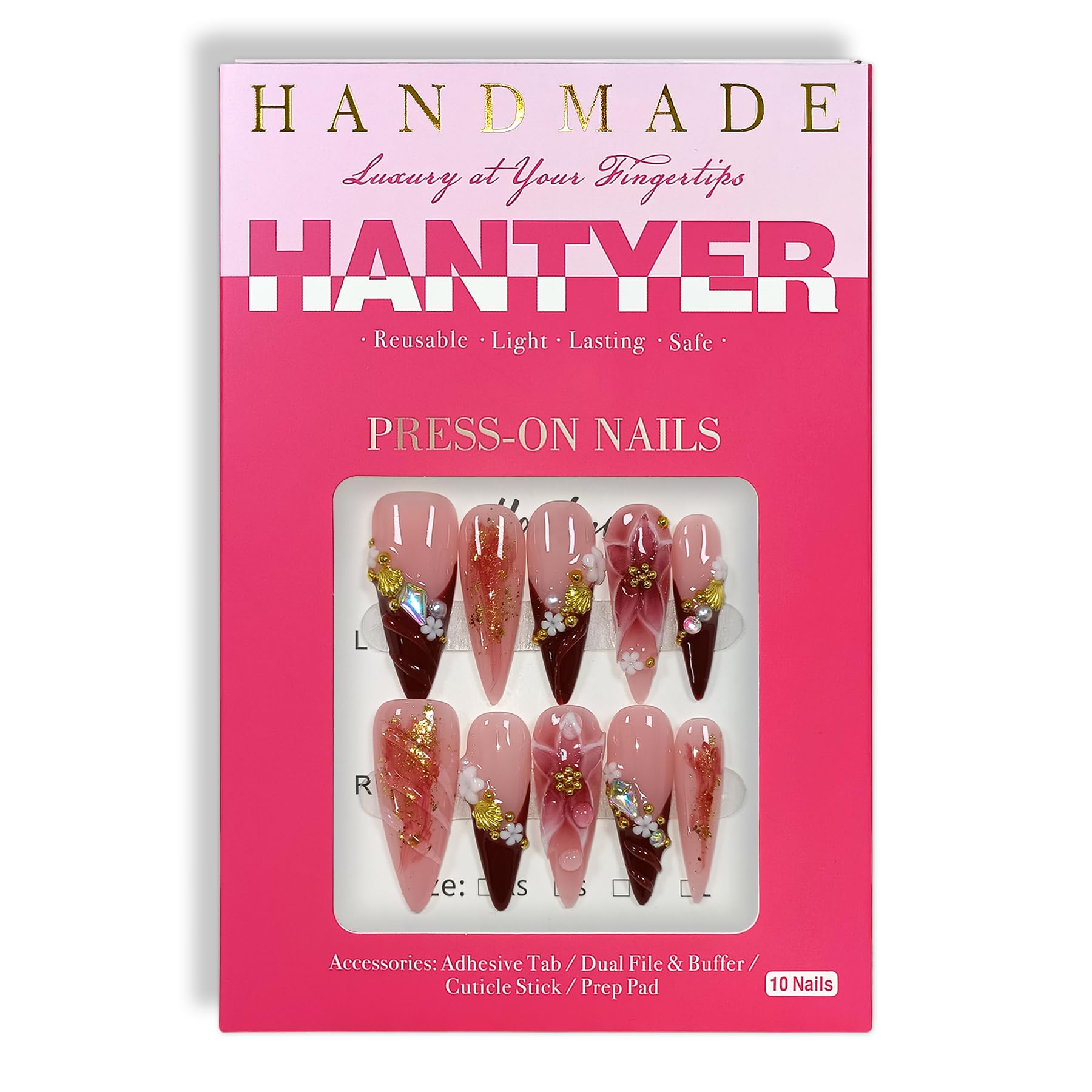 Hantyer Handmade Press On Nails Long Stiletto Edition 10pcs False Nails For Women